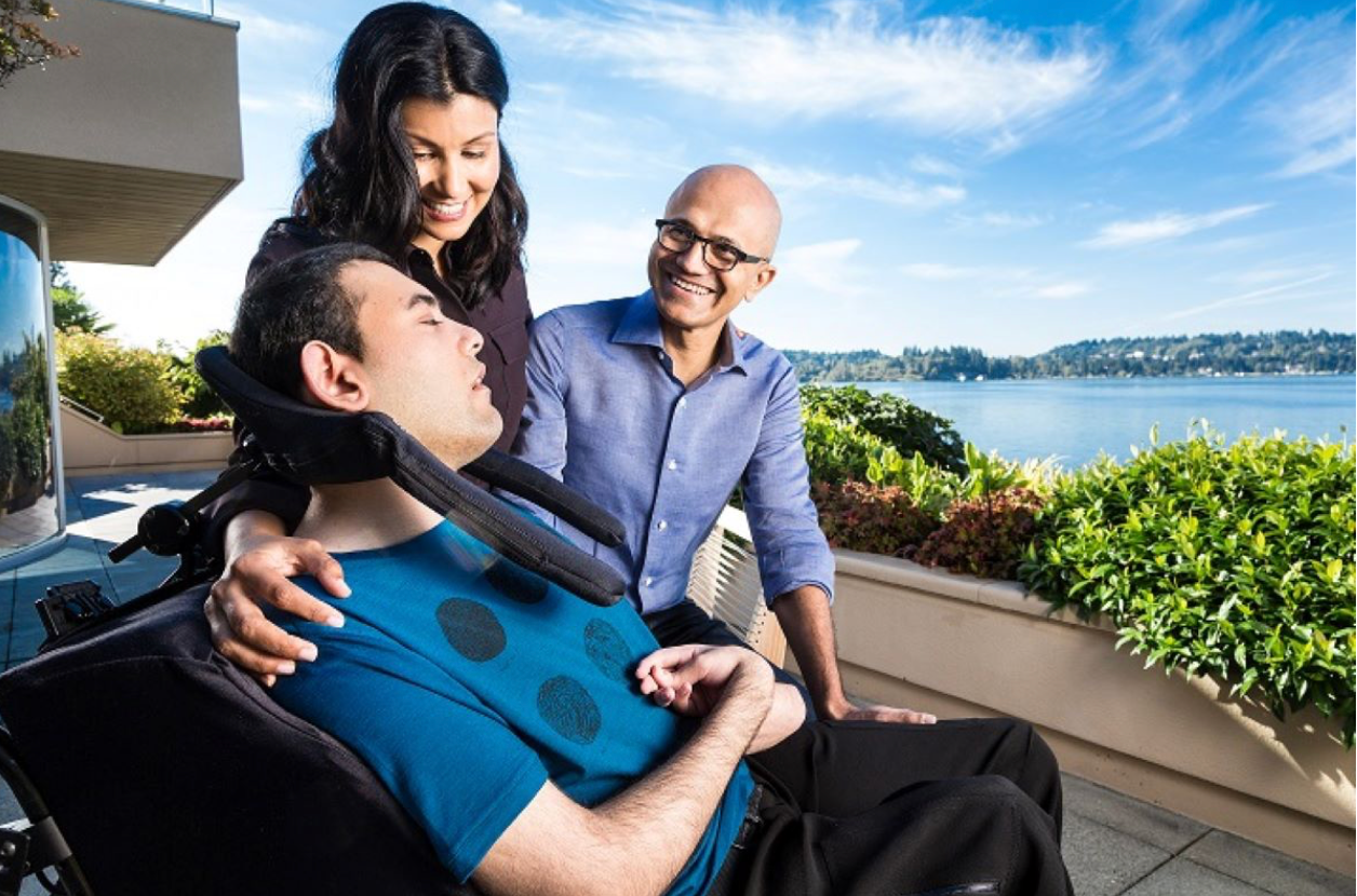 Microsoft CEO Satya Nadella, right, with son Zain and his wife Anu