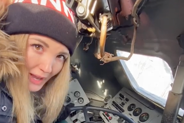 <p>TikTok star Nastya Tuman drives a Russian armored personnel carrier in a tutorial video</p>