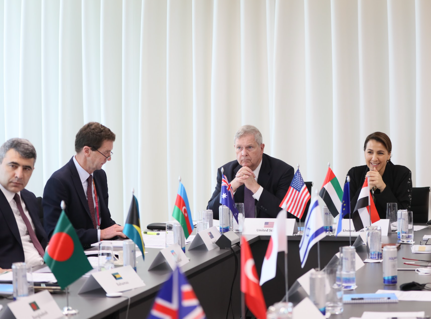 US Secretary of Agriculture Tom Vilsack (centre) attends a ministerial meeting for the multilateral Agriculture Innovation Mission for Climate in Dubai