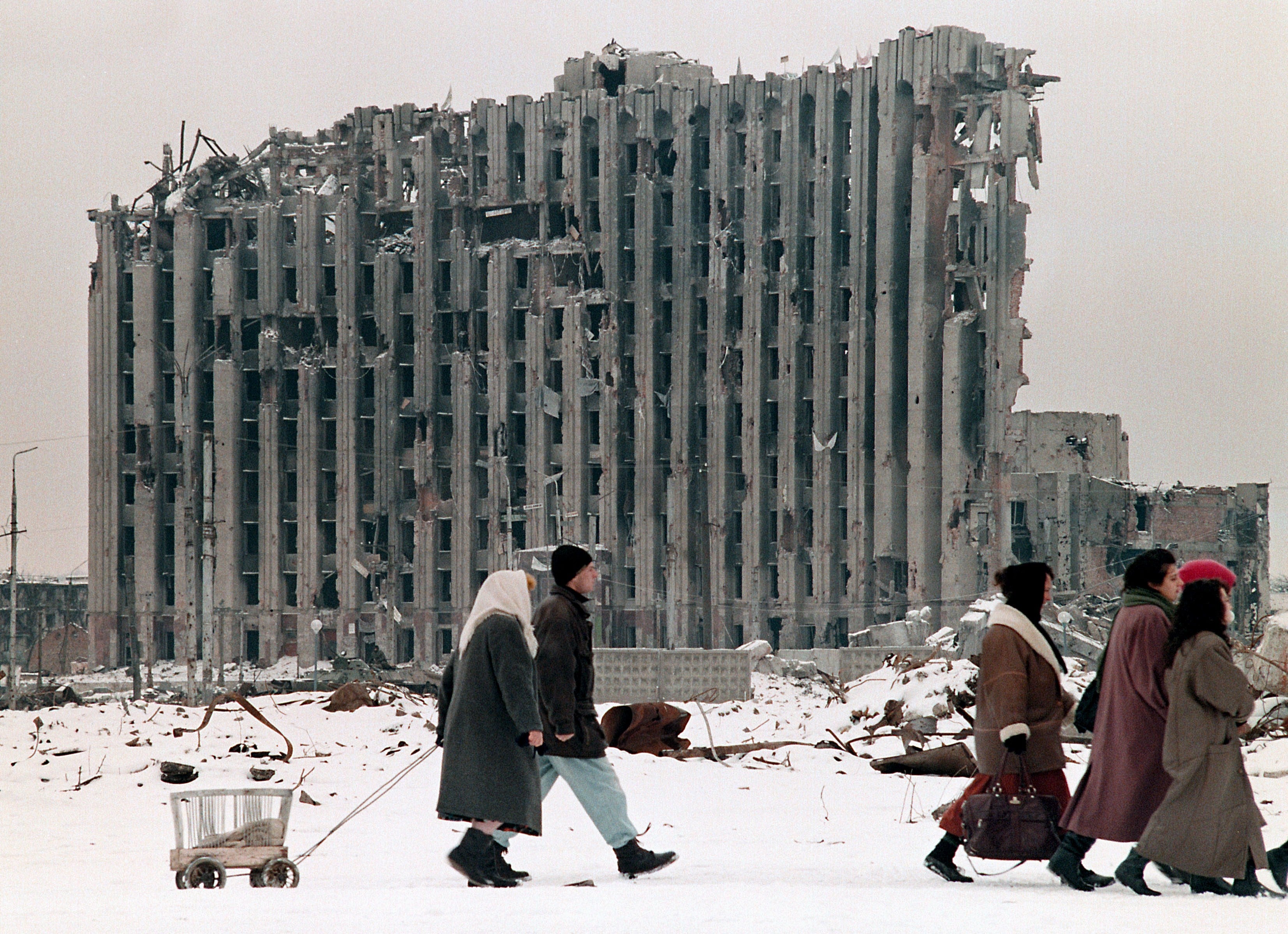 An apartment block destroyed by Russian bombs in the Chechen capital in the 1990s