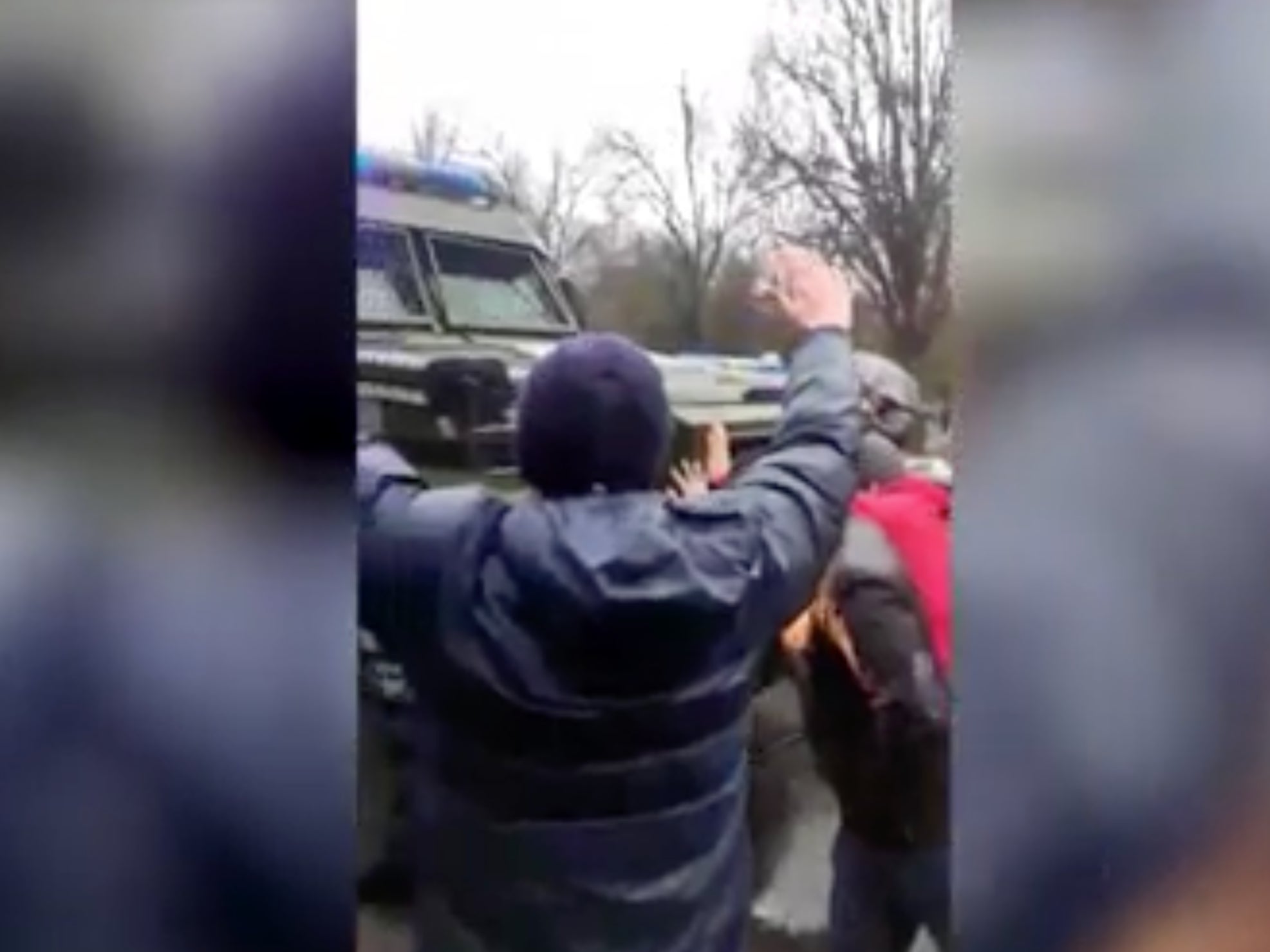Ukrainians filmed blocking an army convoy