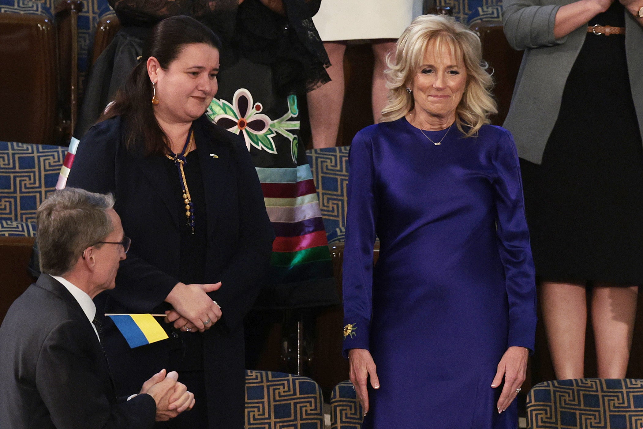 Jill Biden receives praise after wearing blue dress emblazoned with sunflower in support of Ukraine at SOTU