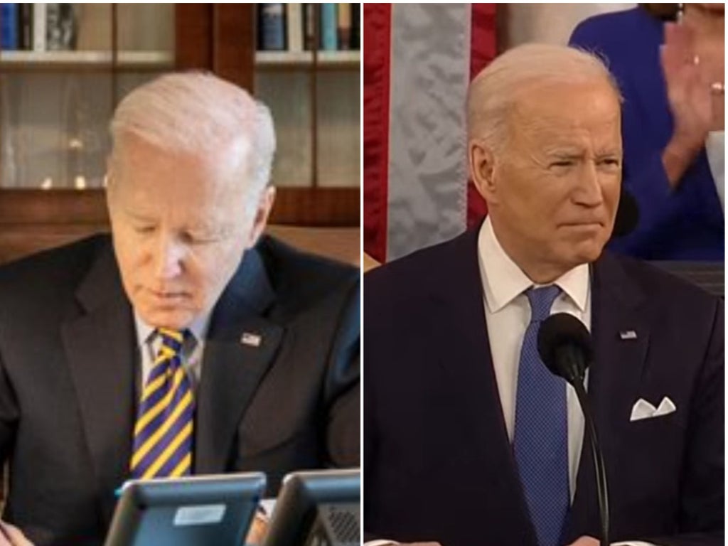  Joe Biden swaps symbolic yellow and blue Ukraine coloured tie for State of the Union 