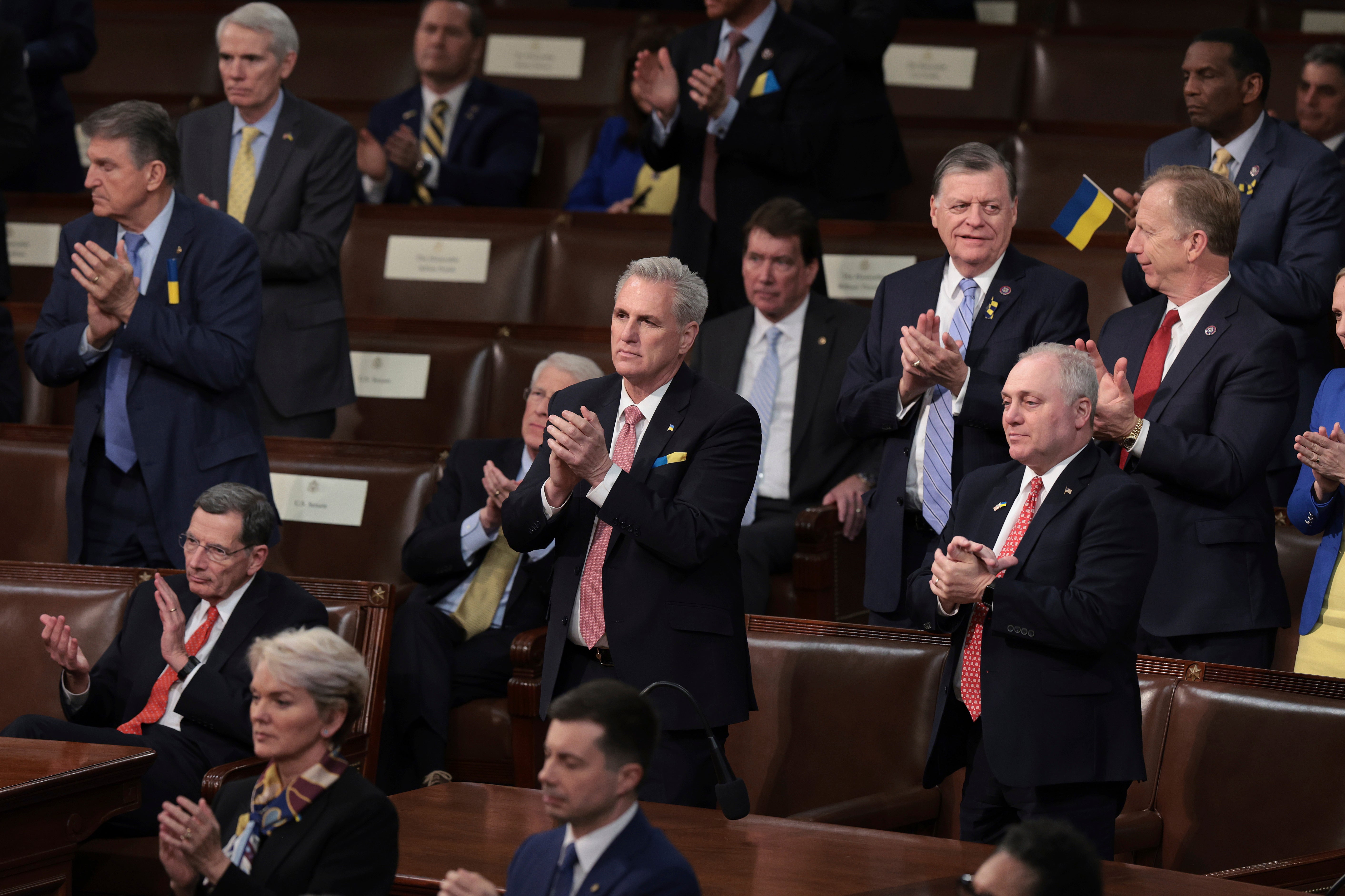 House Republicans, including House Minority Leader Kevin McCarthy, applaud as Joe Biden says he wants to ‘fund the police’