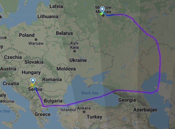 Flight SU2091 took a circuitous route from Belgrade to Moscow