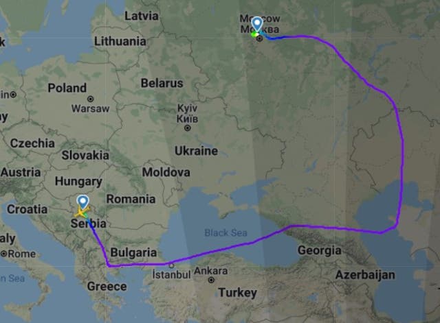 <p>Flight SU2091 took a circuitous route from Belgrade to Moscow</p>