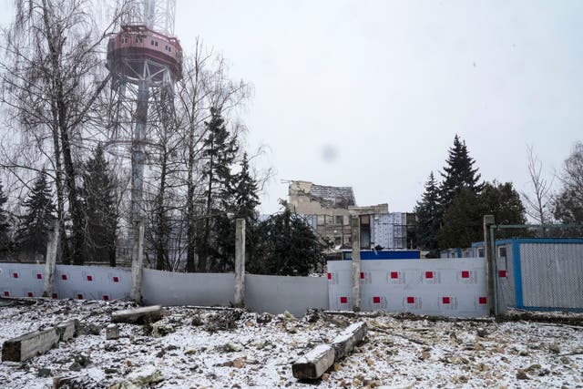 A view of the TV tower and surrounding area, after bombing in Kyiv, Ukraine (AP)