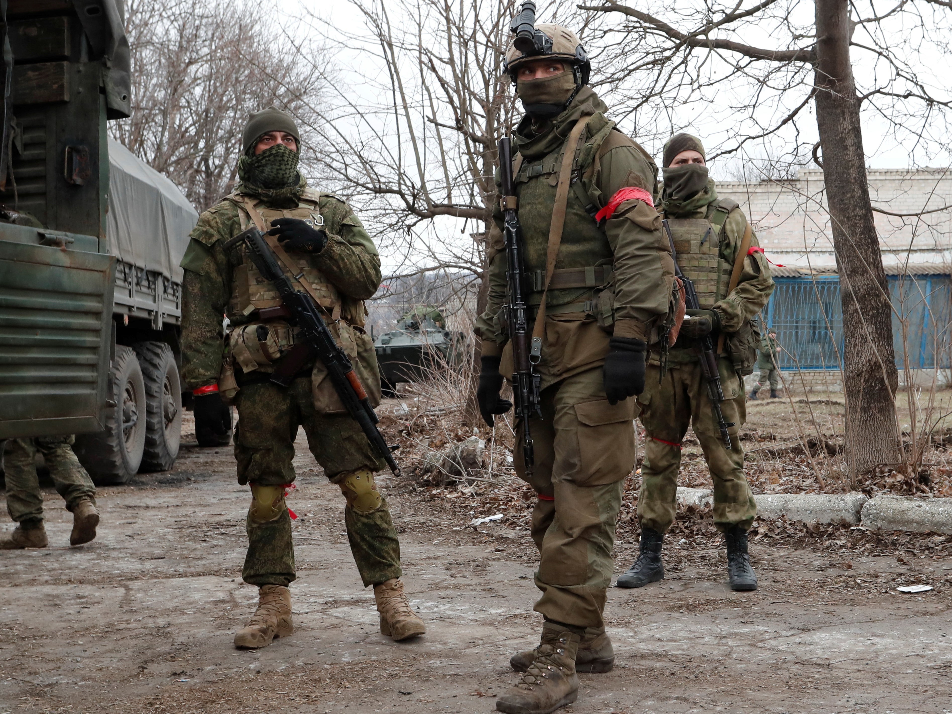Pro-Russian troops in separatist-controlled Donetsk