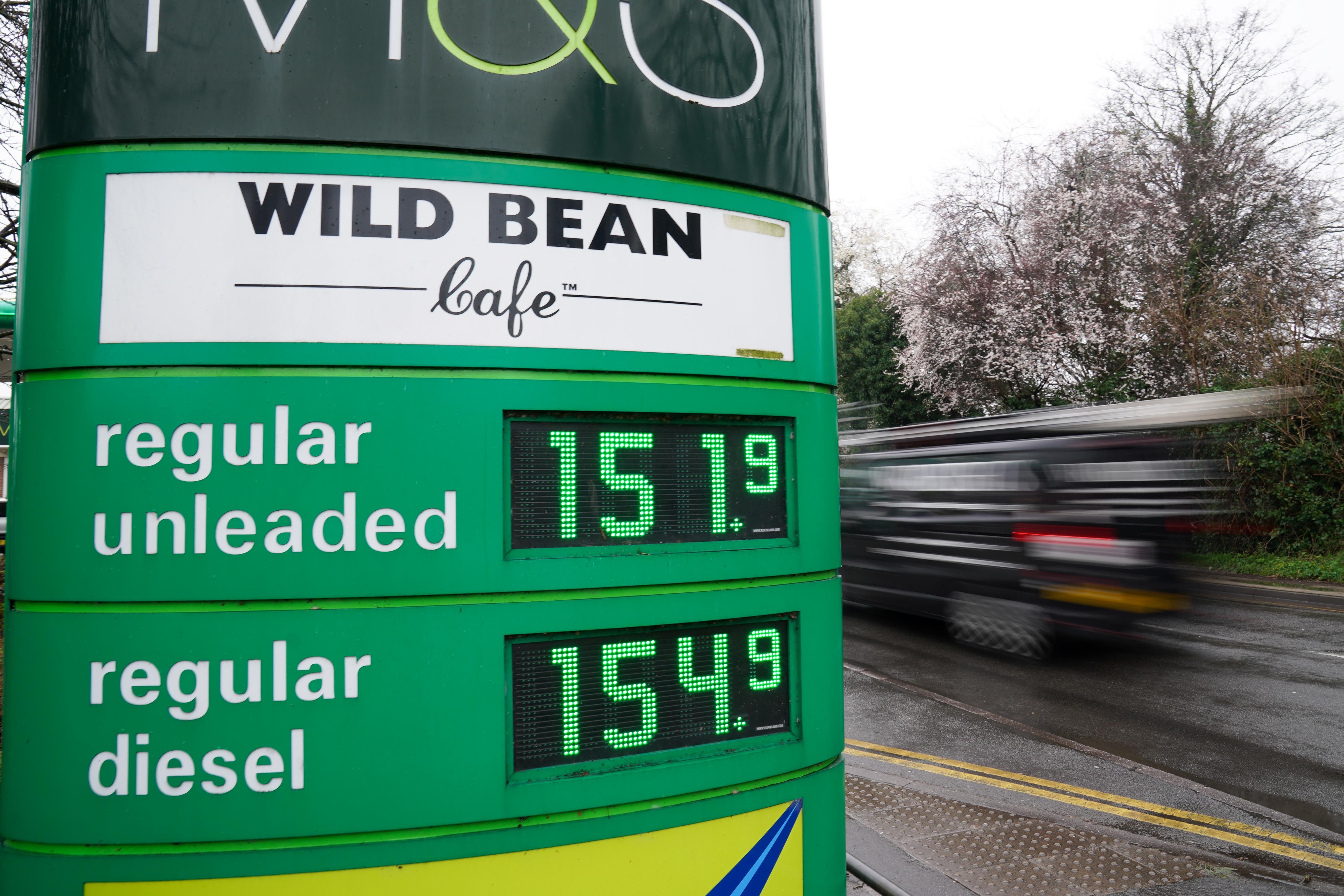 Fuel prices displayed at a BP petrol station in Warwick (PA)