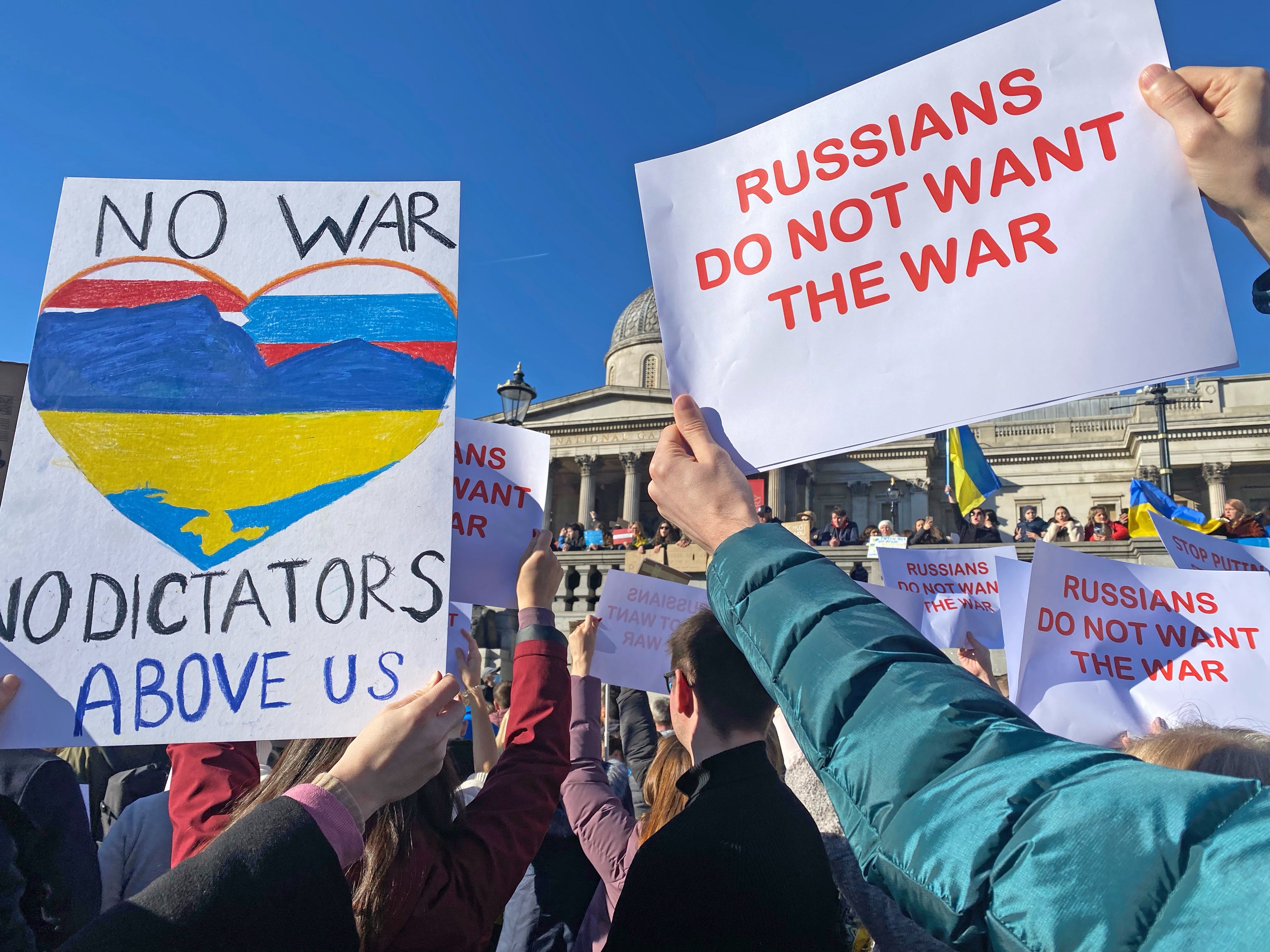 A demonstration in London to denounce the Russian invasion of Ukraine (Rebecca Speare-Cole/PA)