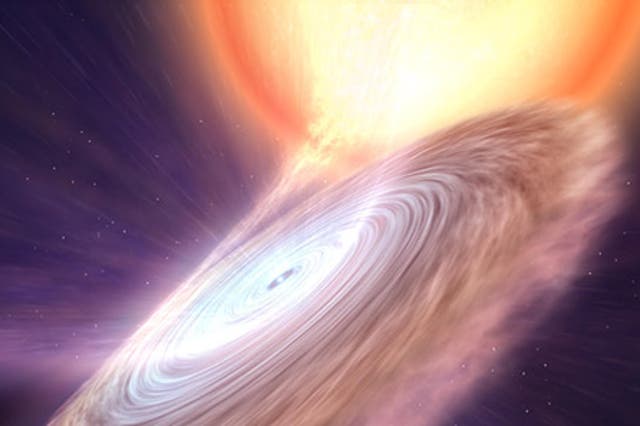 <p>Depiction of neutron star blowing out warm and cold winds</p>