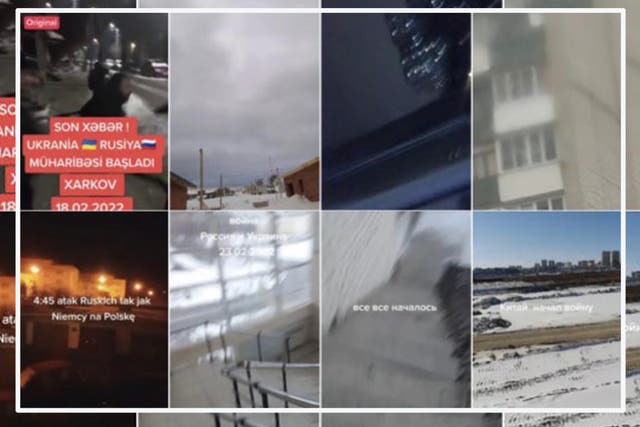 <p>A collage of TikTok videos, supposedly from Ukraine, all using the same audio clip</p>