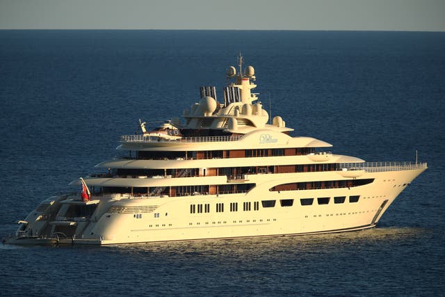 <p>File: The worlds biggest yacht ‘Dilbar’ sails by the Monte Carlo Country Club </p>