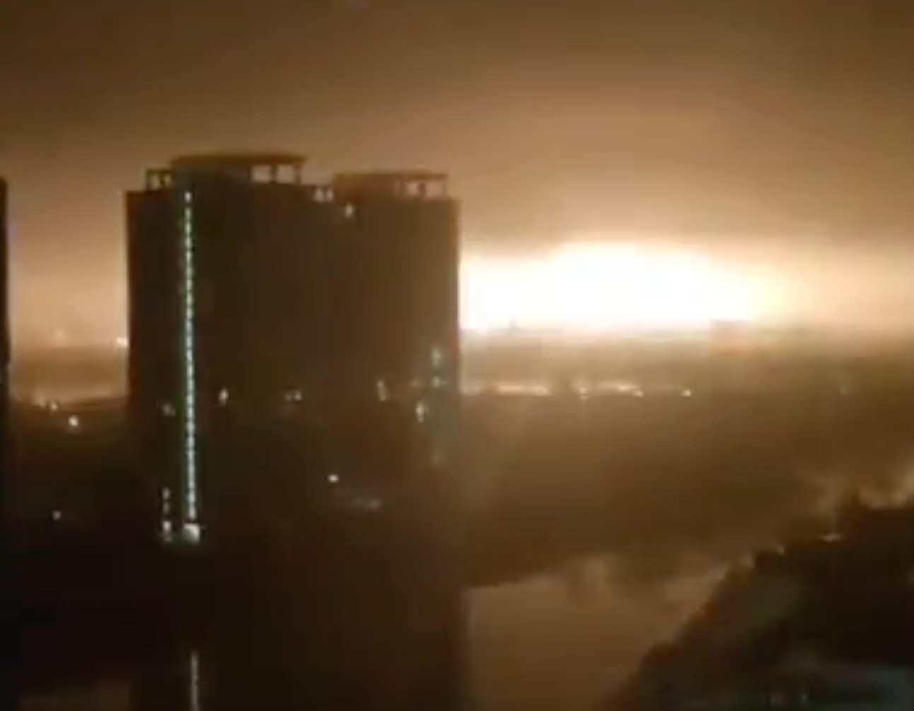 Footage shared on social media showed a large explosion lighting up the sky overnight