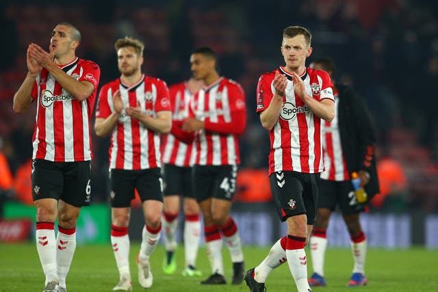 <p>Southampton players applaud their fans after beating West Ham</p>