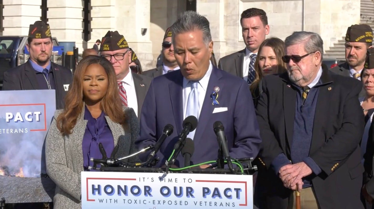 Rep. Takano speaking at Wednesday’s rally on Capitol Hill with veterans, lawmakers and advocates