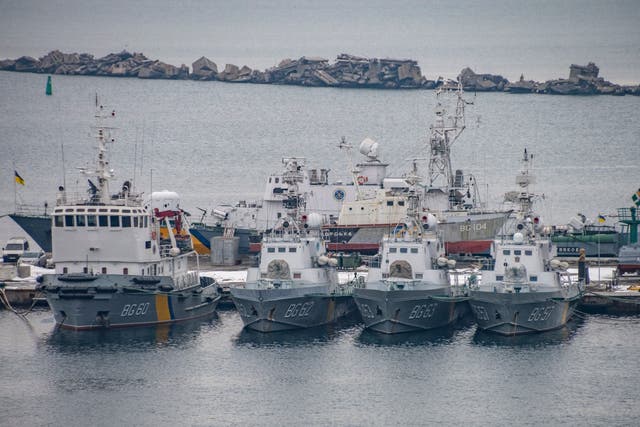 <p>Ukrainian military and coast guard ships stand in the harbour of the city of Odesa in January </p>