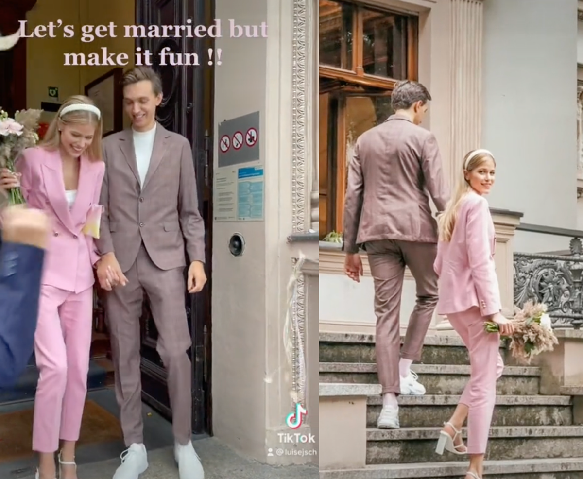 Pink pantsuit sales for wedding