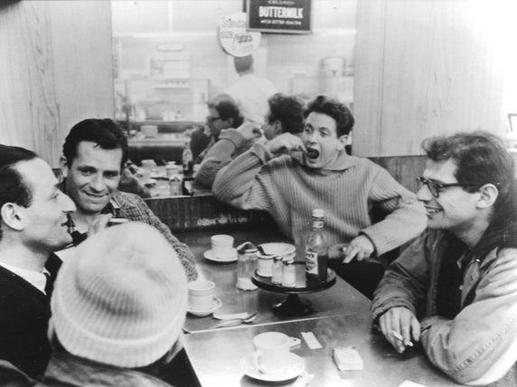 Clockwise from bottom: poet Gregory Corso, artist Larry Rivers, Kerouac, composer David Amram and poet Allen Ginsberg in 1959