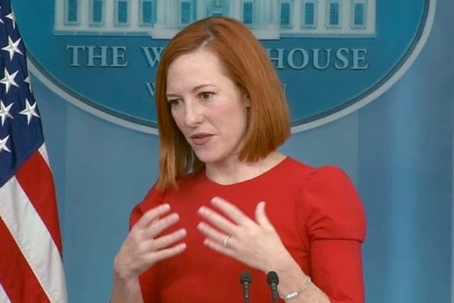 <p>Jen Psaki says the US is ‘deeply concerned’ by Russia’s attempts to censor information reaching Russian people</p>