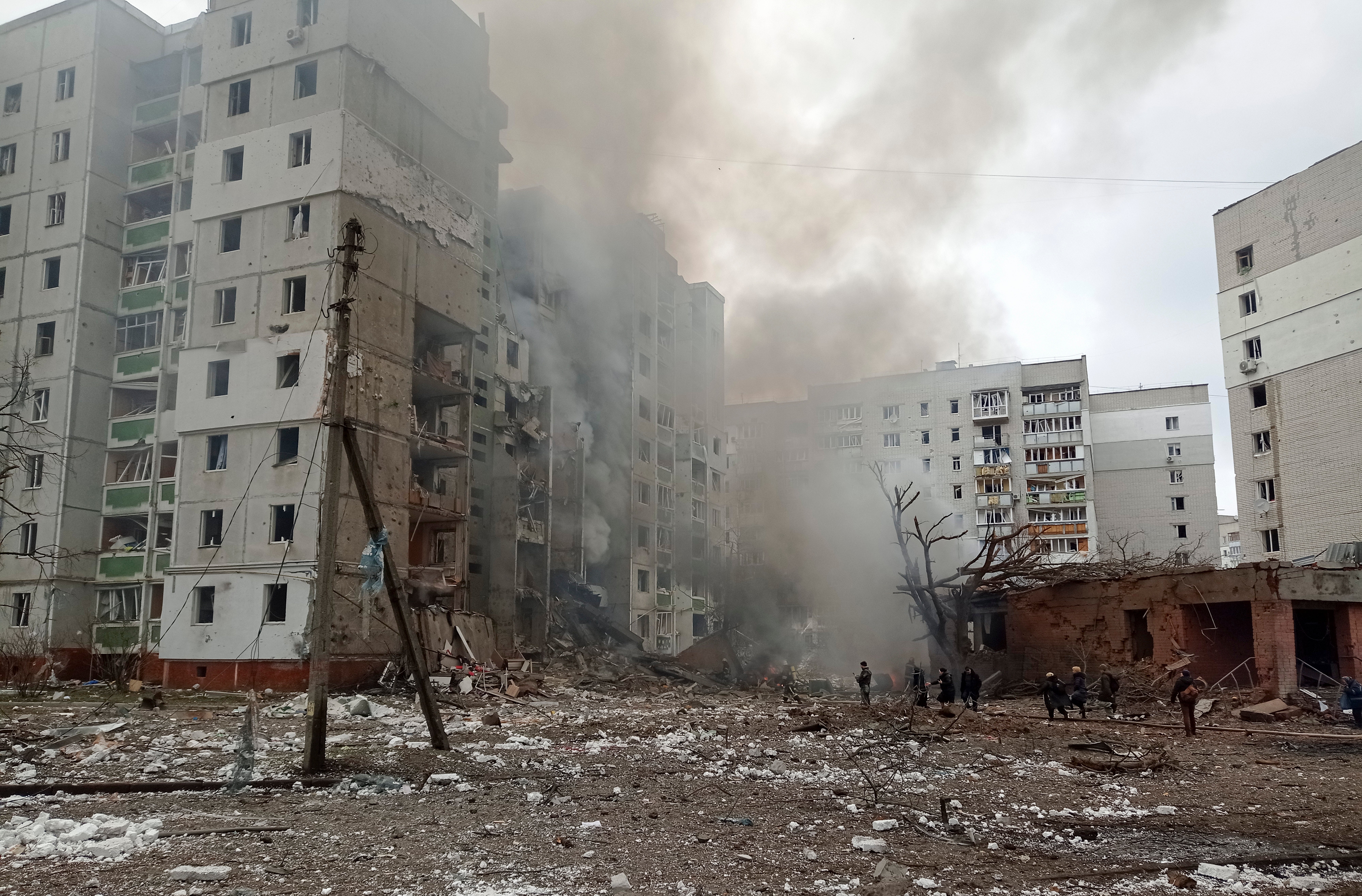 A view damaged city center after Russian air raid in Chernigiv, Ukraine (Dymitro Kumaka/AP)