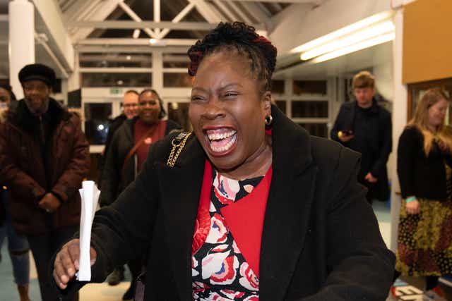 Labour candidate Paulette Hamilton reacts as she arrives at Erdington Academy for the count for the Erdington by-election. Picture date: Friday March 4, 2022.