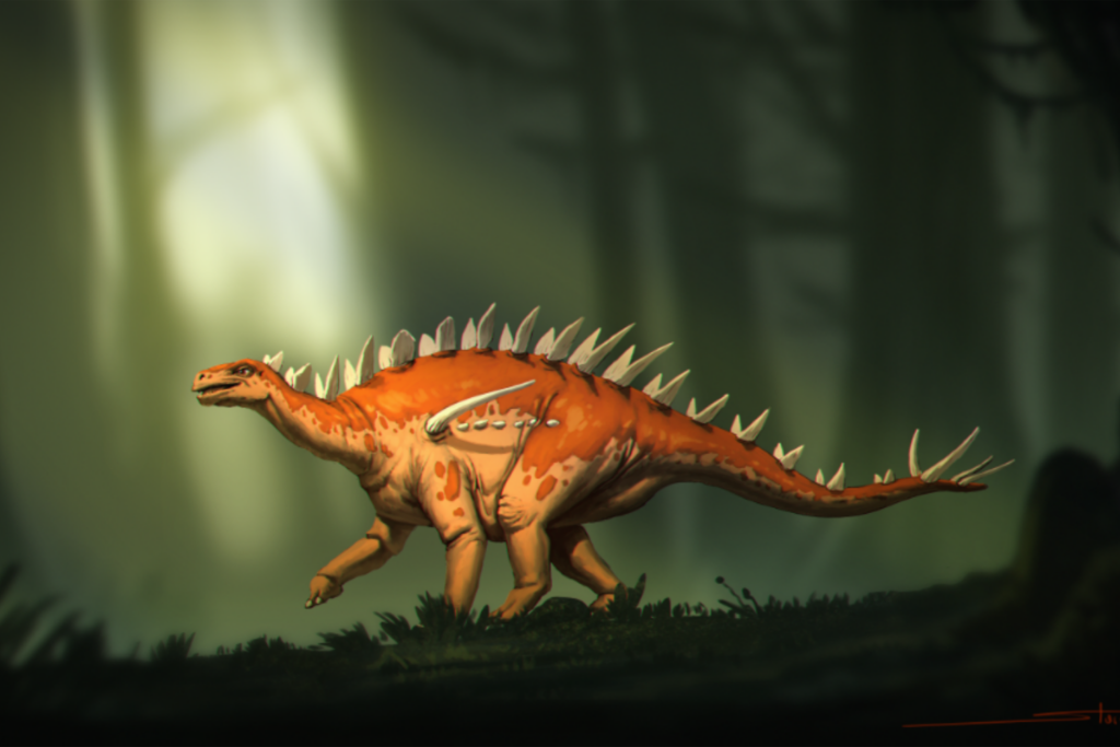Artist’s impression of Bashanosaurus primitivus, the new species of stegosaur discovered in China