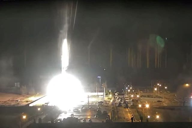 <p>Surveillance camera footage shows a flare landing at the Zaporizhzhia nuclear power plant during shelling in Enerhodar, Zaporizhia blast</p>