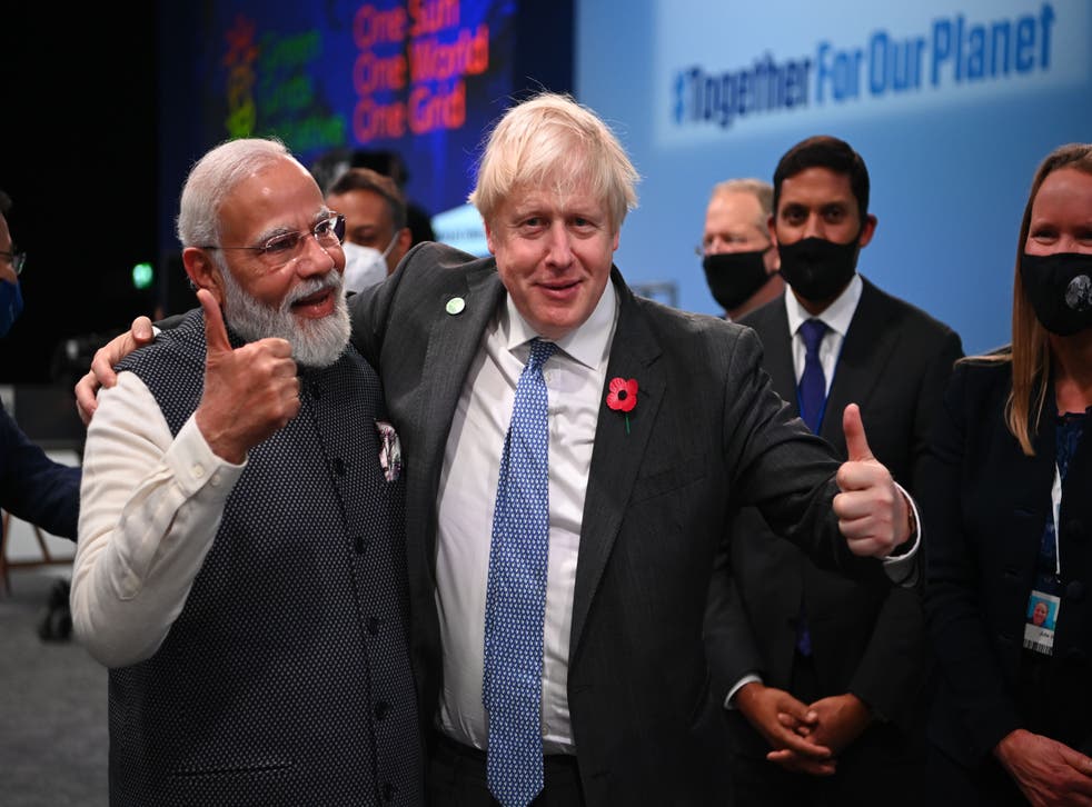 <p>File: Boris Johnson and India's Prime Minister Narendra Modi at World Leaders' Summit in Glasgow, Scotland</p>
