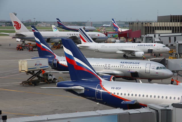 <p>Aeroflot planes at Moscow Airport </p>
