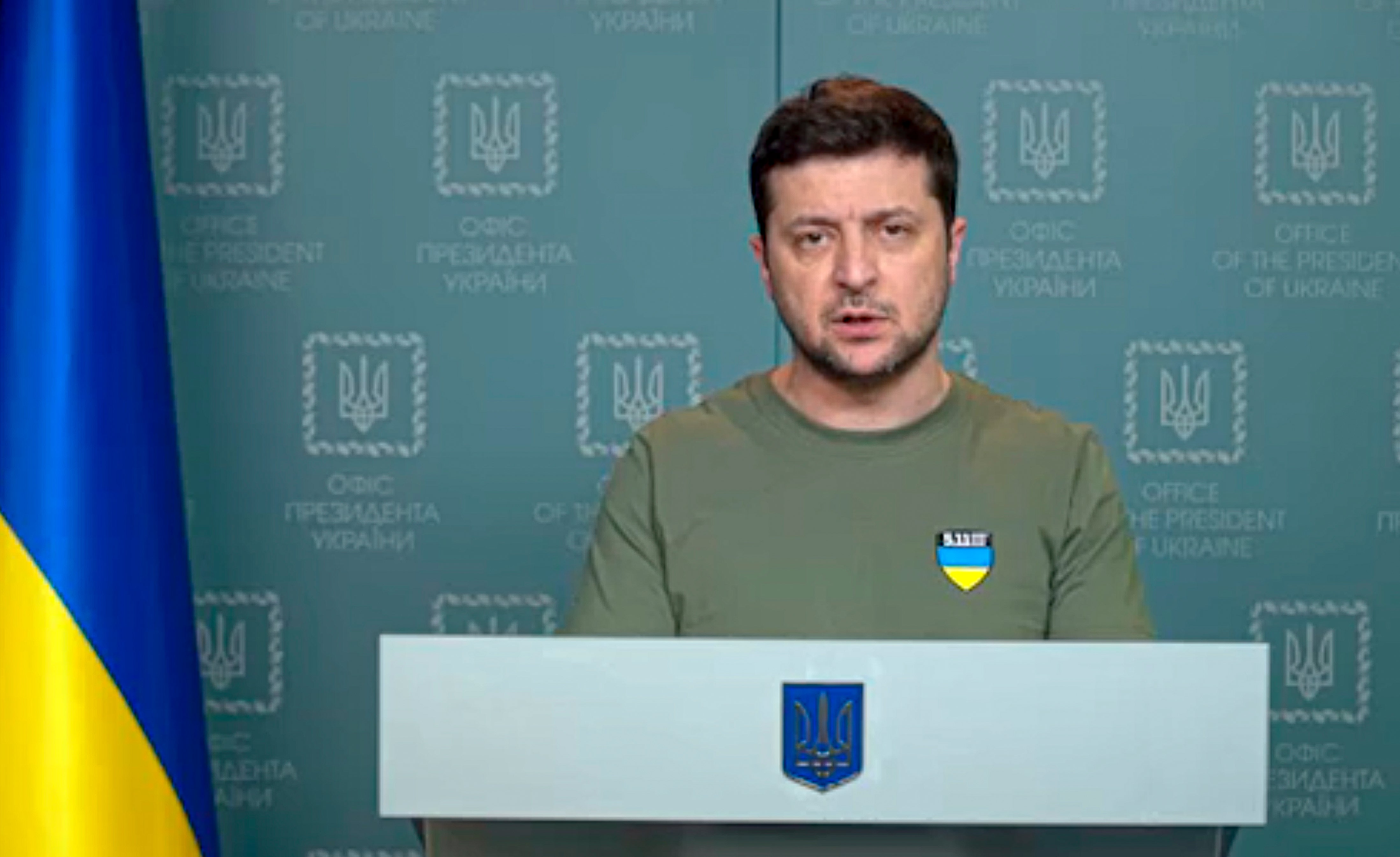 Ukrainian President Volodymyr Zelenskyy speaks to the nation in Kyiv, on Thursday