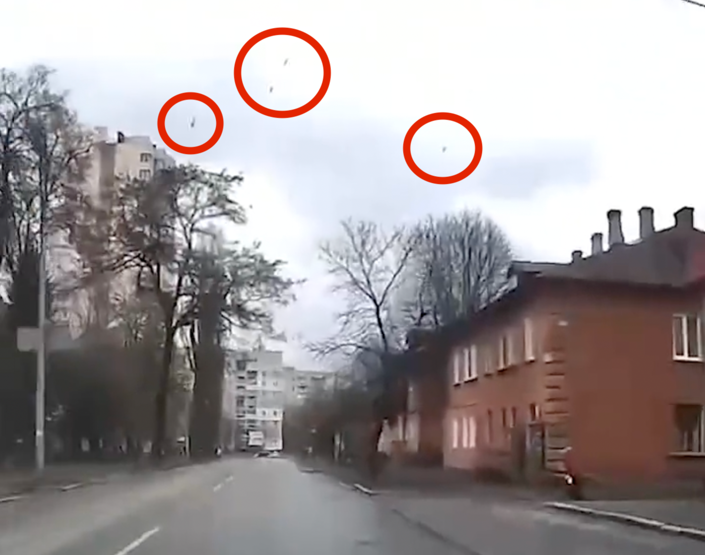 Several missiles being fired at the apartment complex in Chernihiv