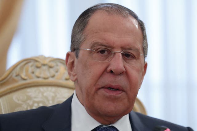 <p>Lavrov spoke to reporters from Moscow </p>