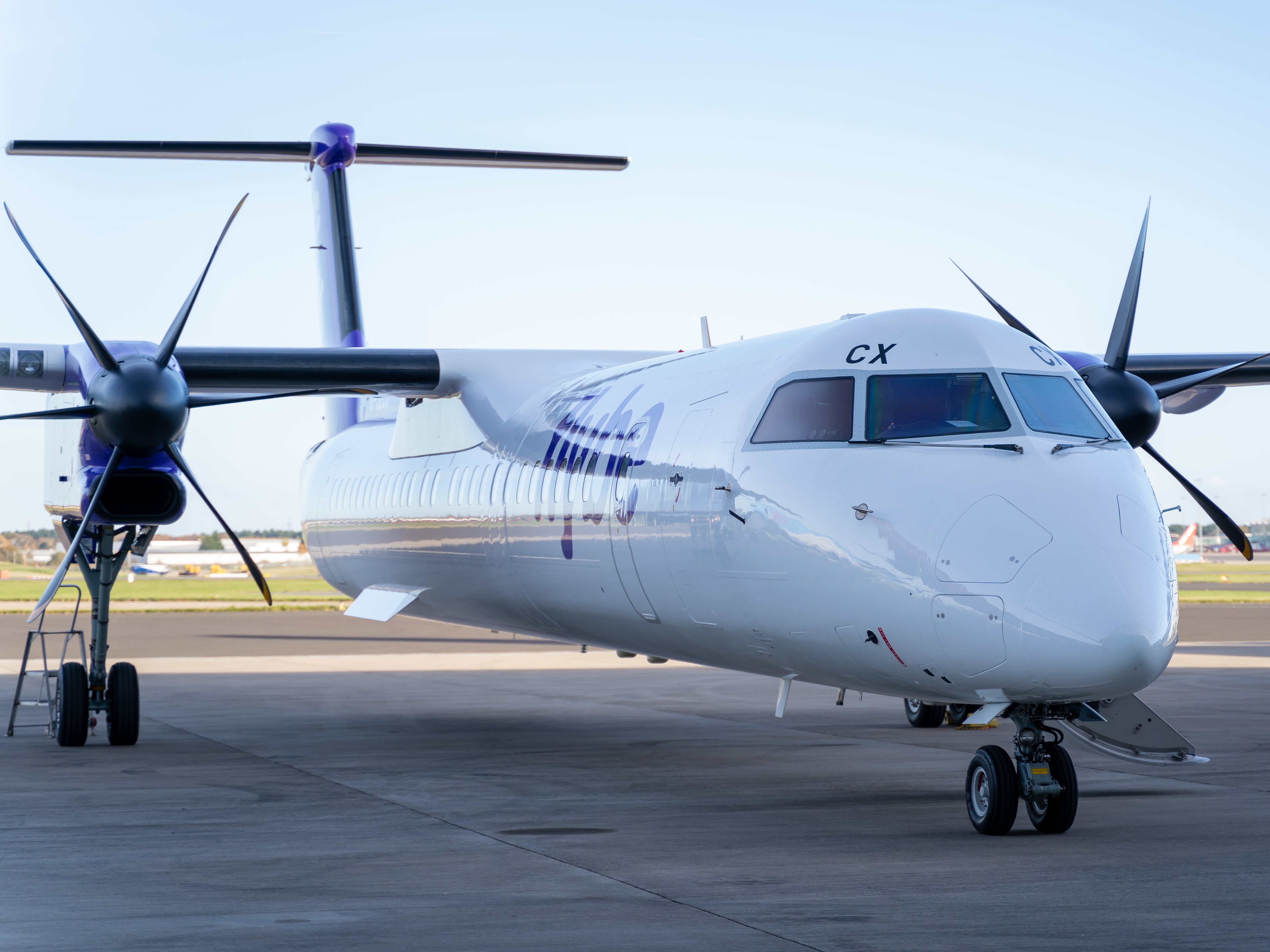 Ready to go? A Q400 aircraft in the new colours of Flybe