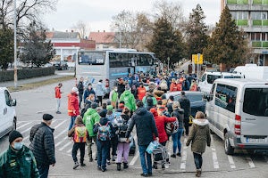 Refugees arrive from Ukraine at the border town of Zahony