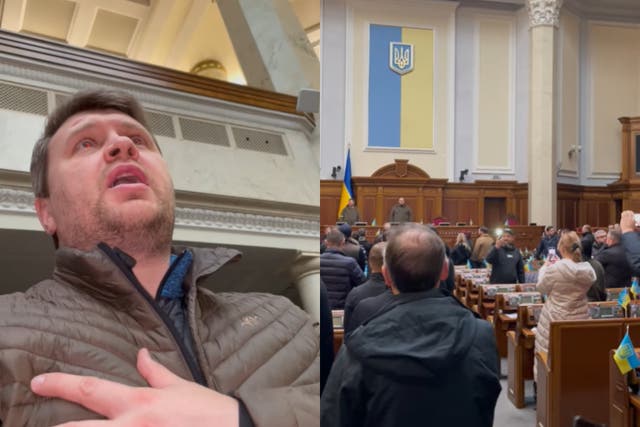 Ukrainian MPs sang the national anthem as they gathered in the Verkhovna Rada to pass legislation on Thursday (Vadym Ivchenko/PA)