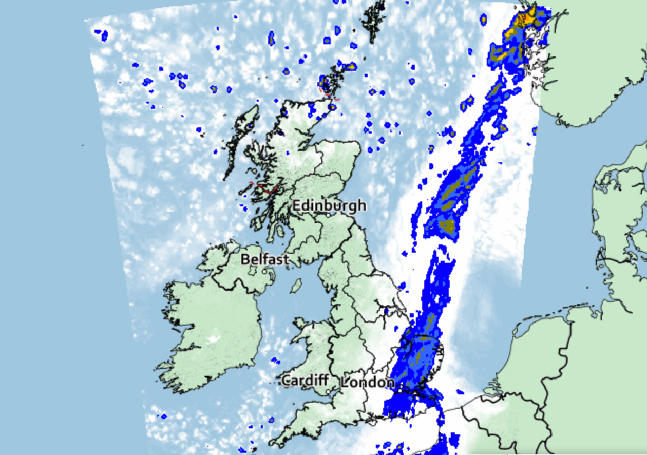 The forecast for Saturday morning at 9am, provided by the Met Office