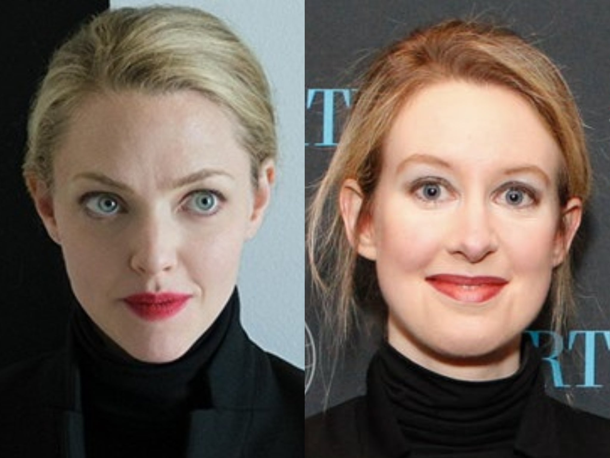 Amanda Seyfried in ‘The Dropout’ (left) and Elizabeth Holmes