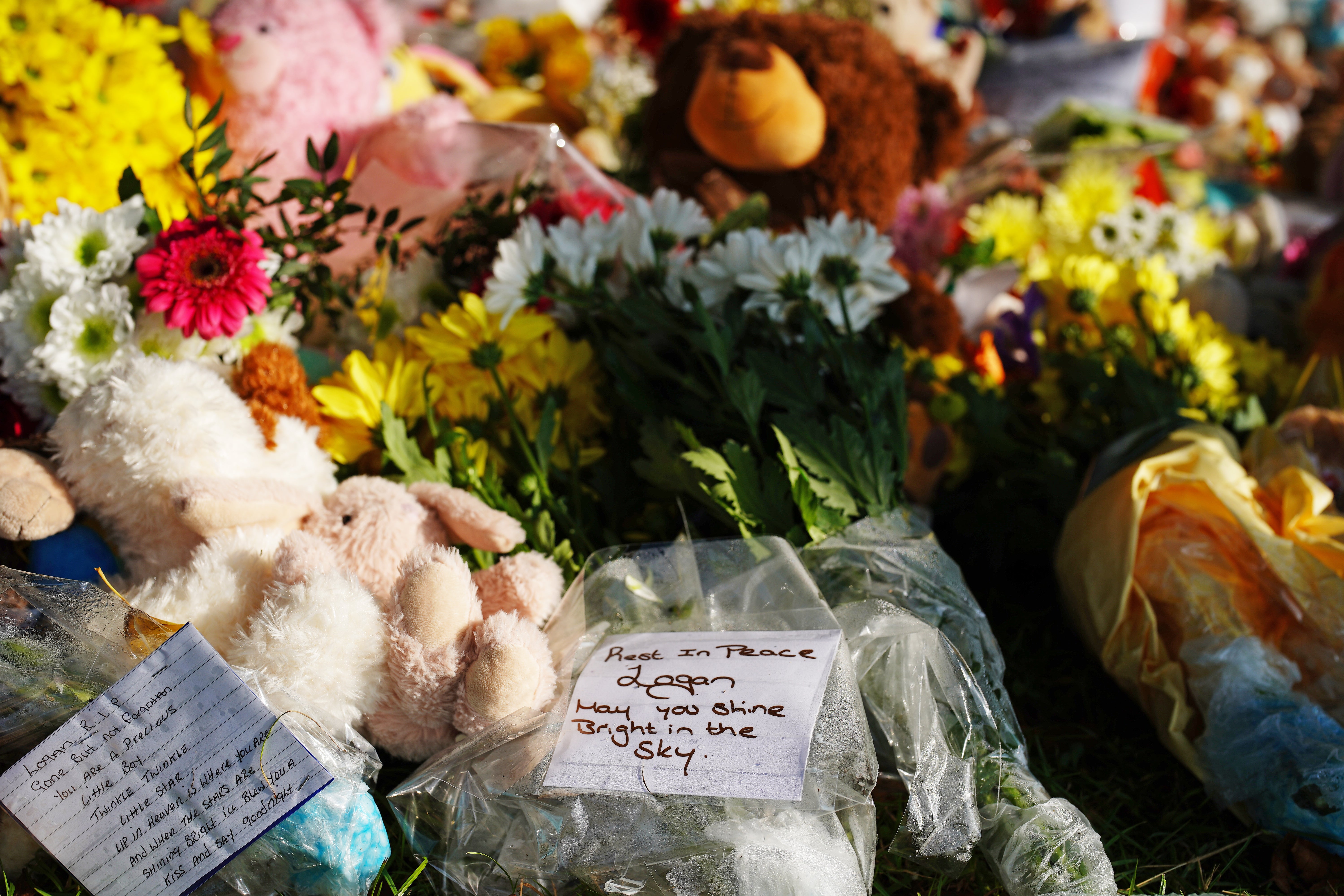 Tributes left at the scene in the Sarn area of Bridgend, south Wales, near where Logan was found (Ben Birchall/PA)