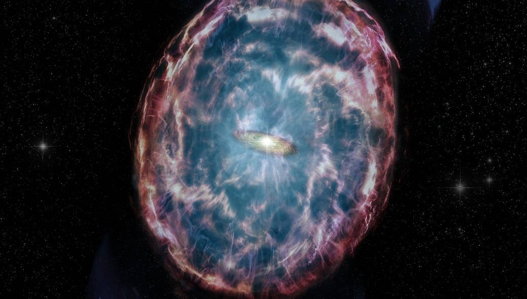 An artist’s conception illustrates the aftermath of a ‘kilonova,’ a powerful event that happens when two neutron stars merge