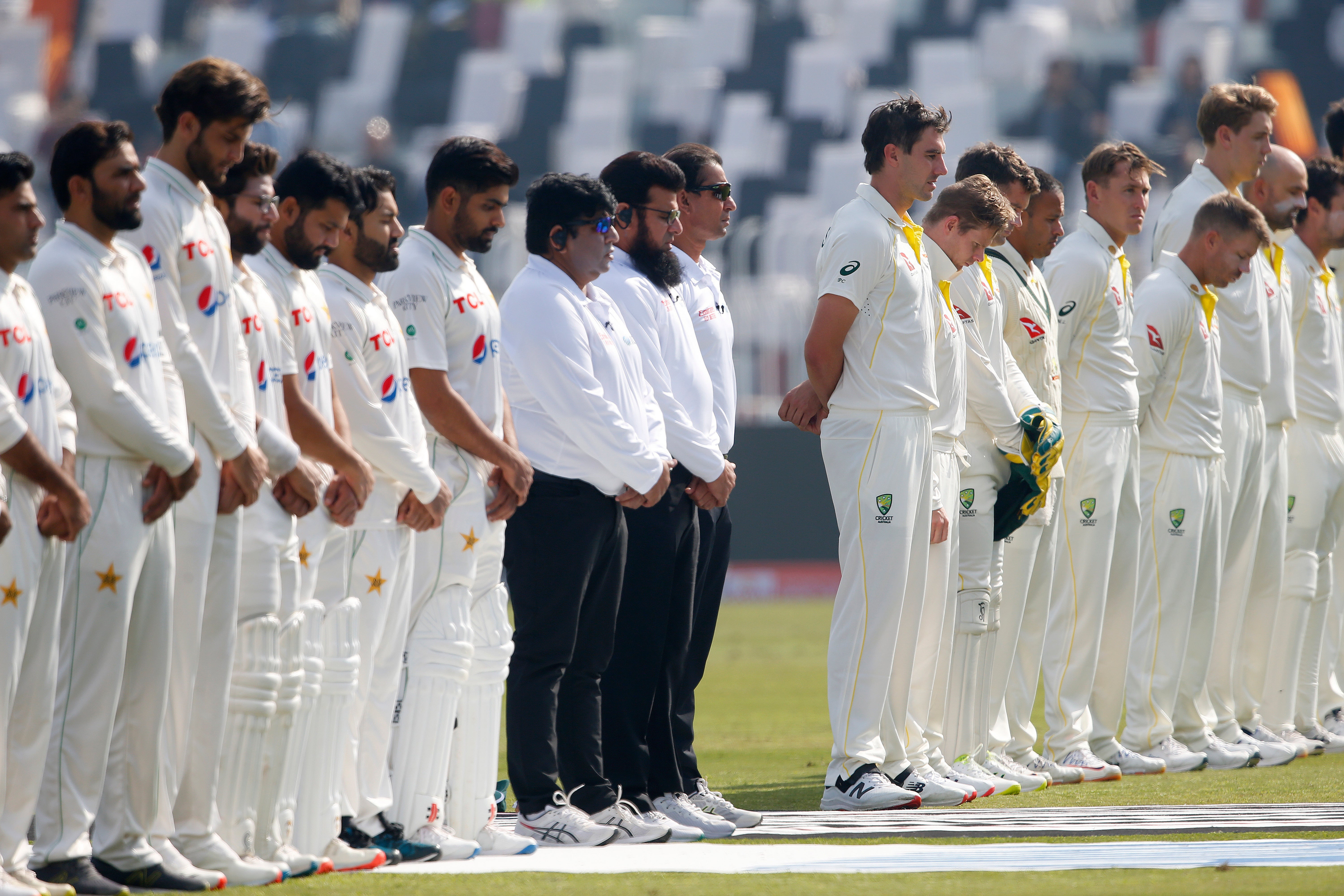 Pakistan and Australia observed a minutes silence ahead of the second day of their Test (AP Photo/Anjum Naveed)