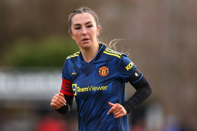 Manchester United’s Katie Zelem scored directly from a corner twice in her side’s 4-0 win over Leicester (Jacques Feeney/PA)