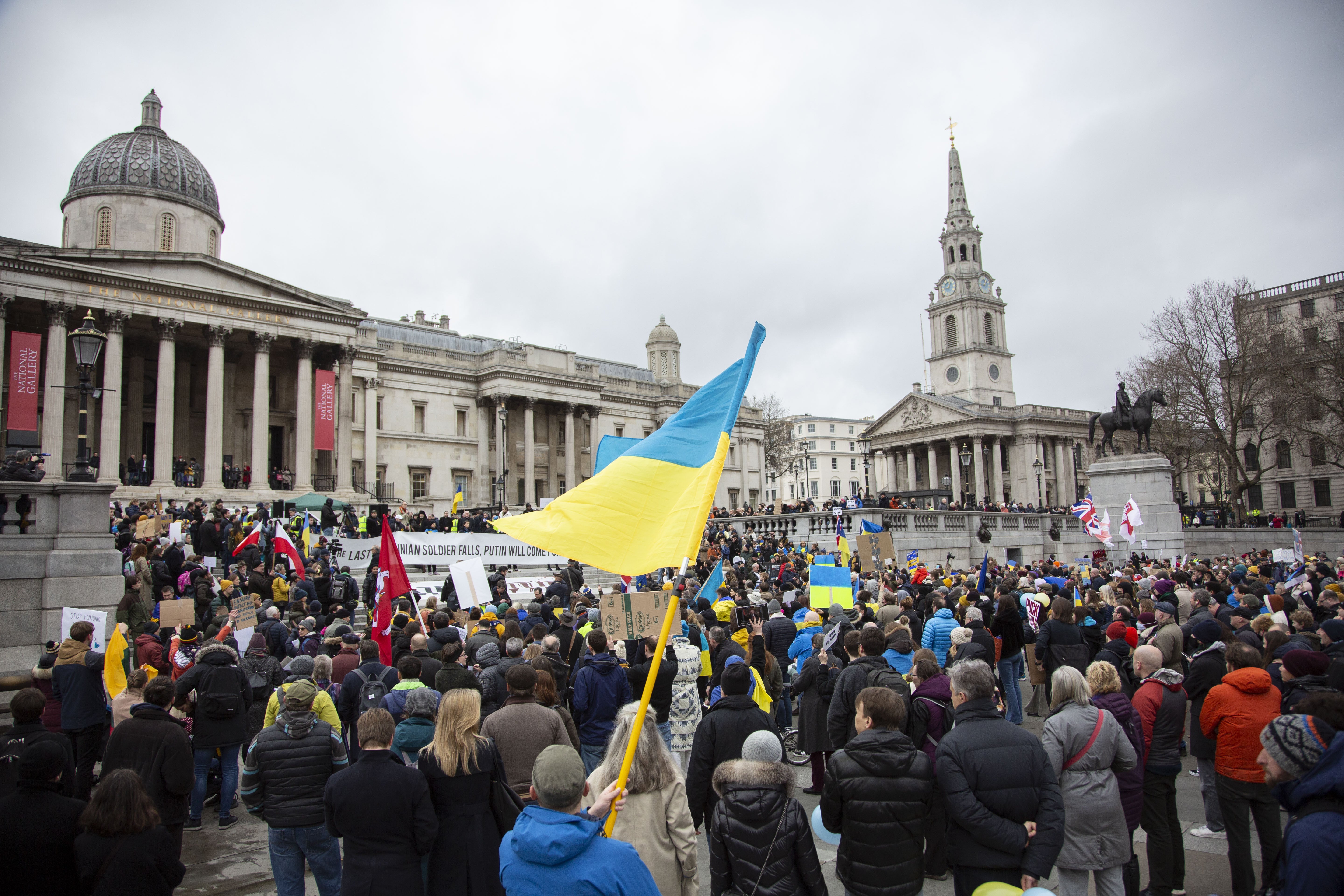 The Stand with Ukraine demonstration in Trafalgar Square