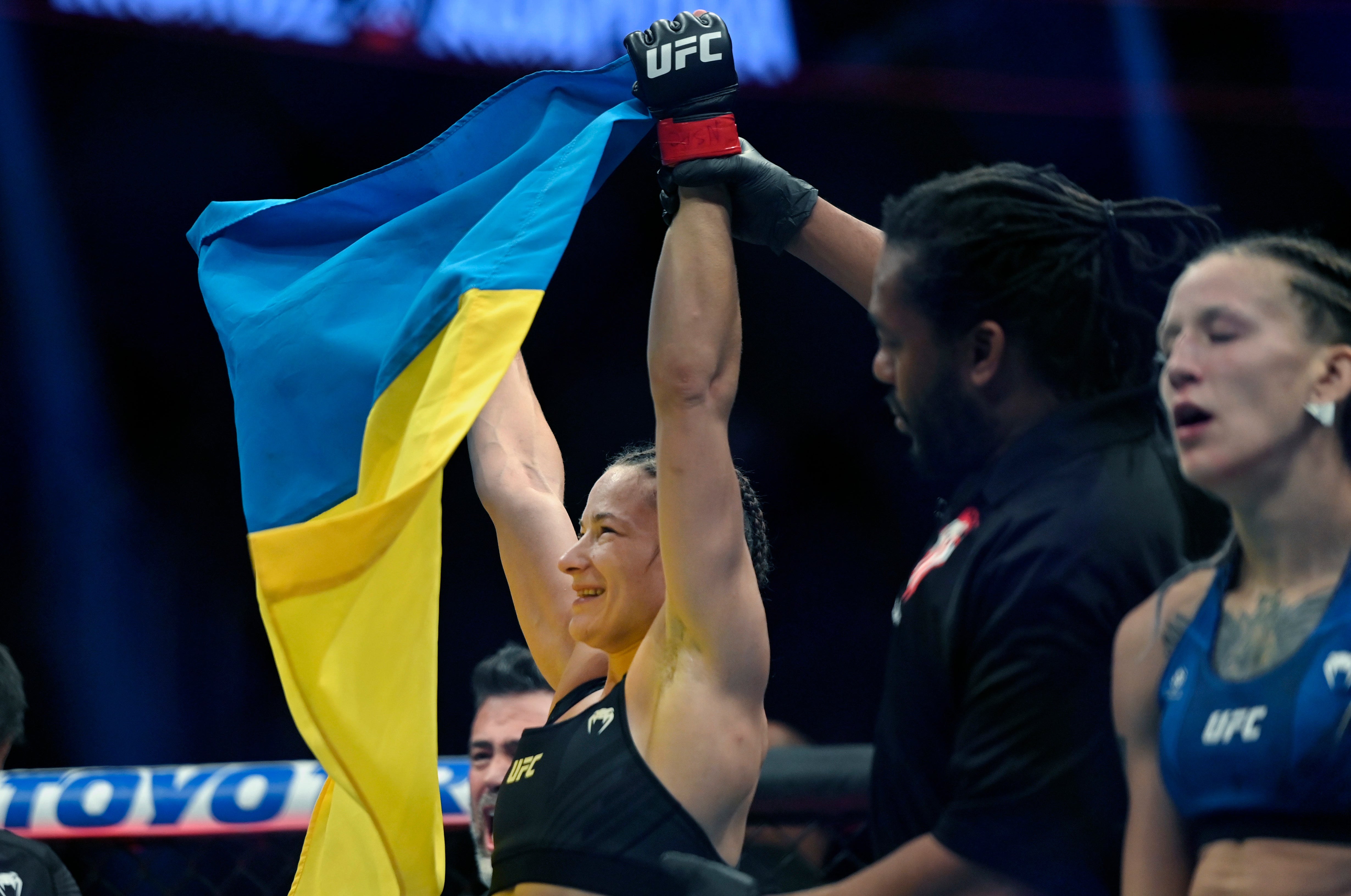 Moroz celebrates her victory over friend-turned-rival Agapova