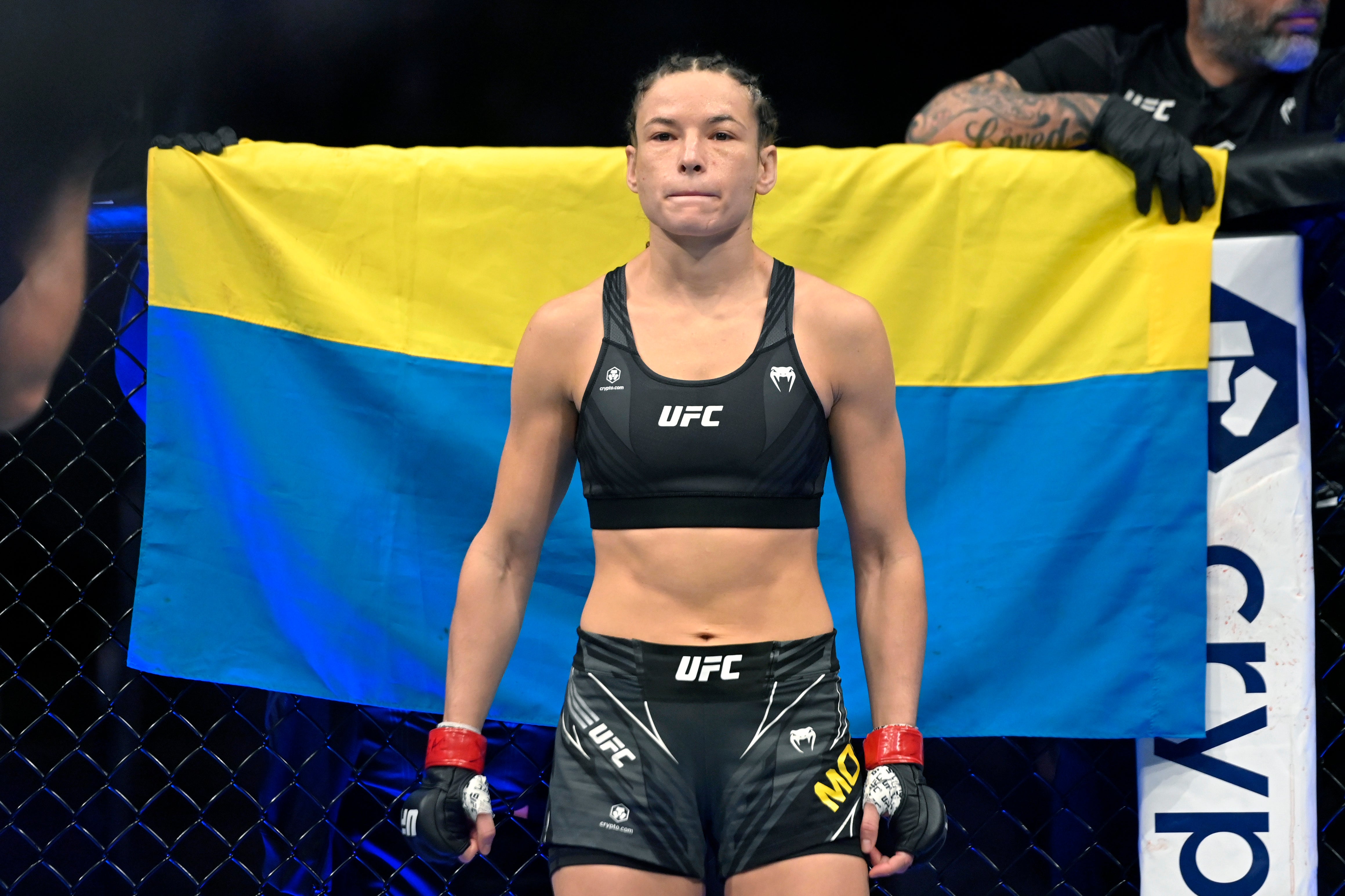 Ukraine’s Maryna Moroz before her submission win against Mariya Agapova