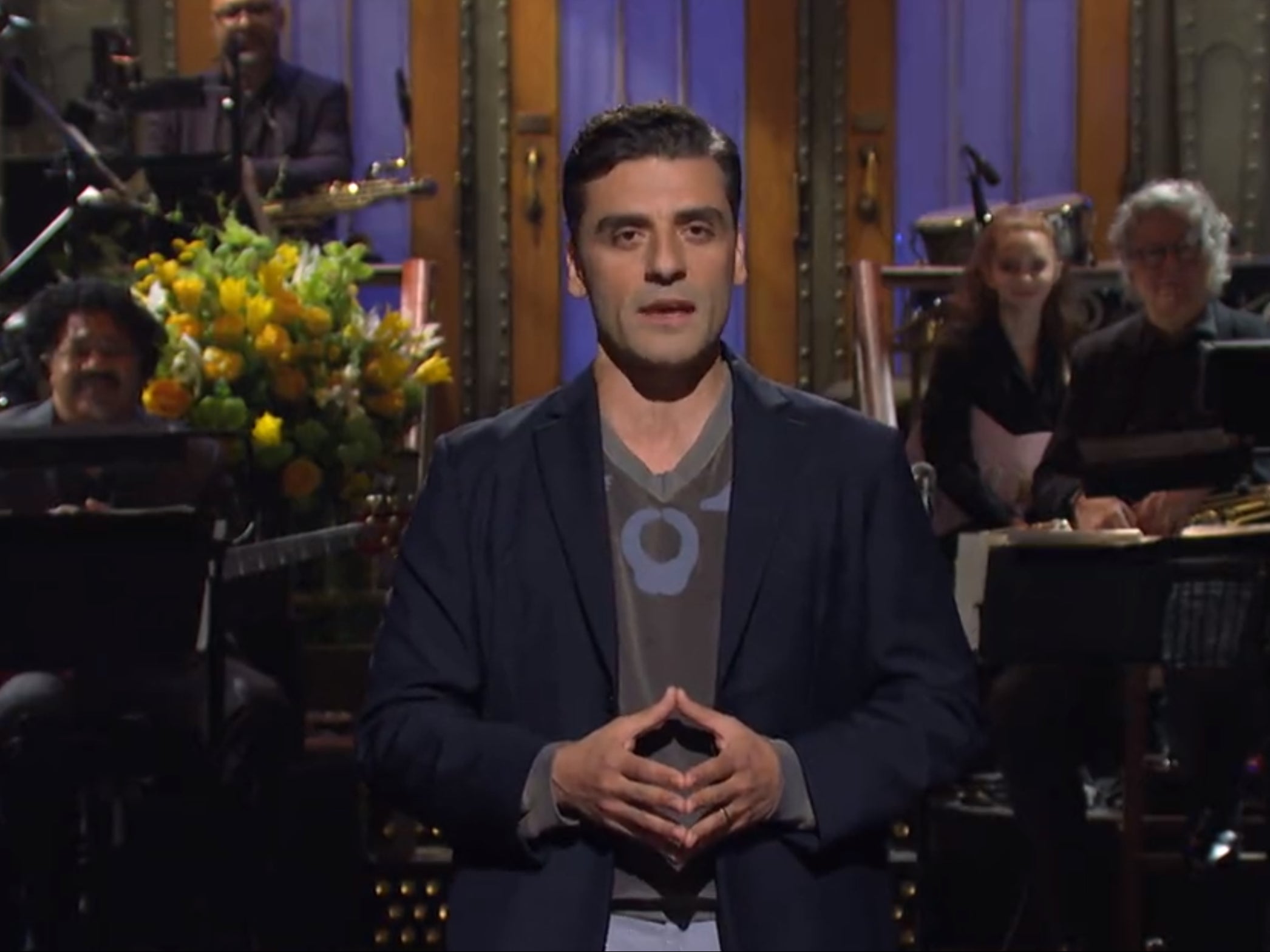 Oscar Isaac hosting Saturday Night Live, 5 March 2022.