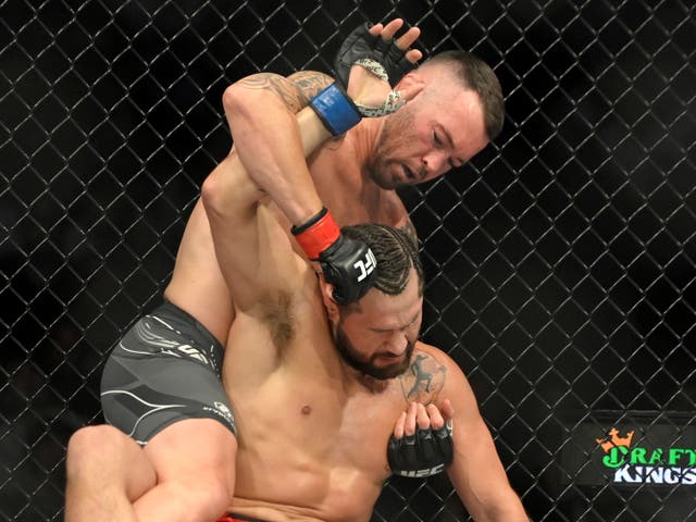<p>Colby Covington (right) outpointed former friend Jorge Masvidal in Las Vegas</p>