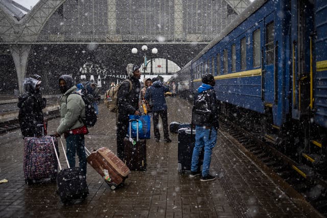 <p>Russia Ukraine Foreigners Flee</p>