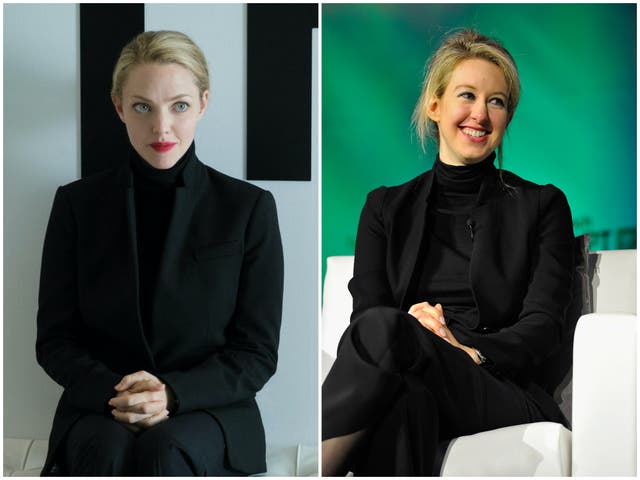 <p>Amanda Seyfried in The Dropout (left) and Elizabeth Holmes in 2014 (right)</p>
