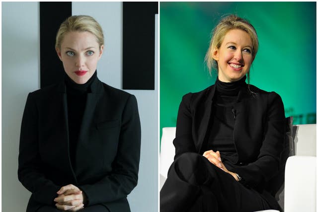 <p>Amanda Seyfried in The Dropout (left) and Elizabeth Holmes in 2014 (right)</p>